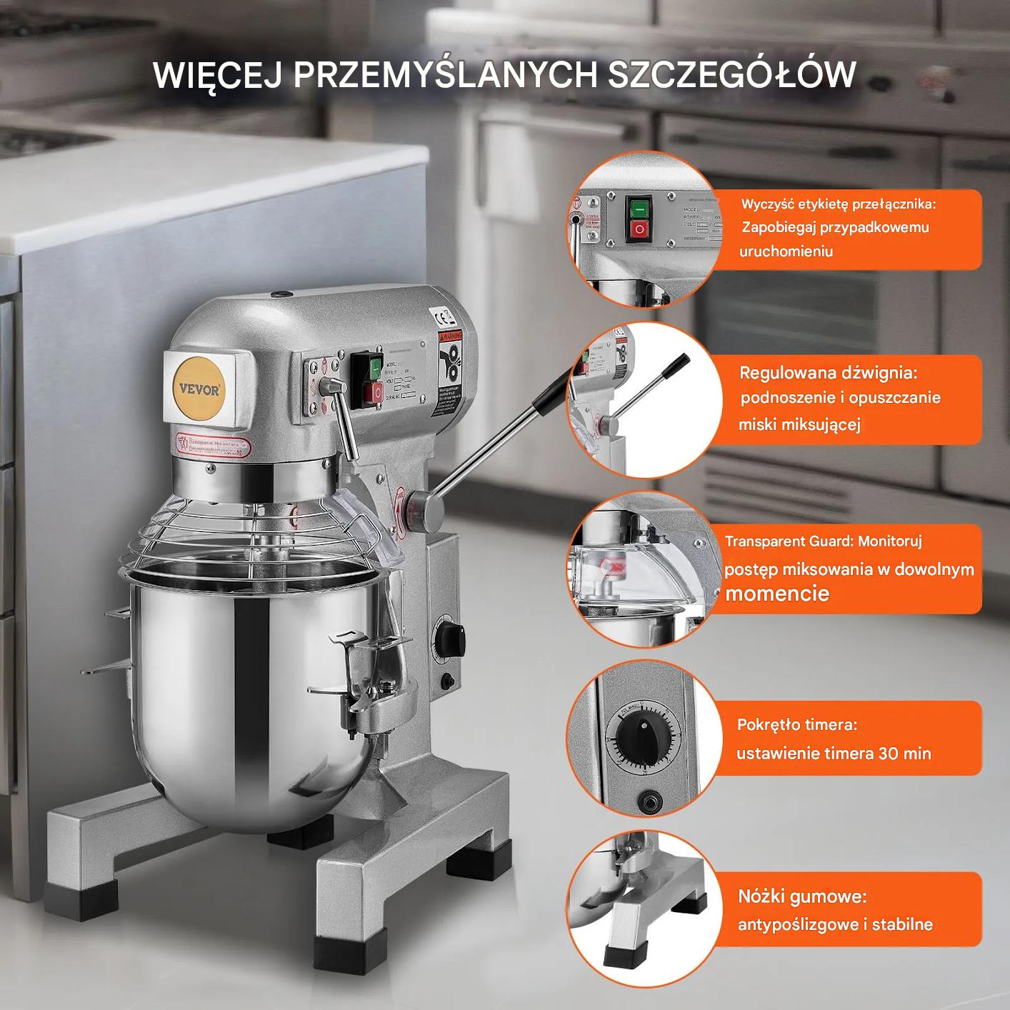 Mikser planetarny gastronomiczny 14L 550W 3 biegi do ciasta - obrazek 4