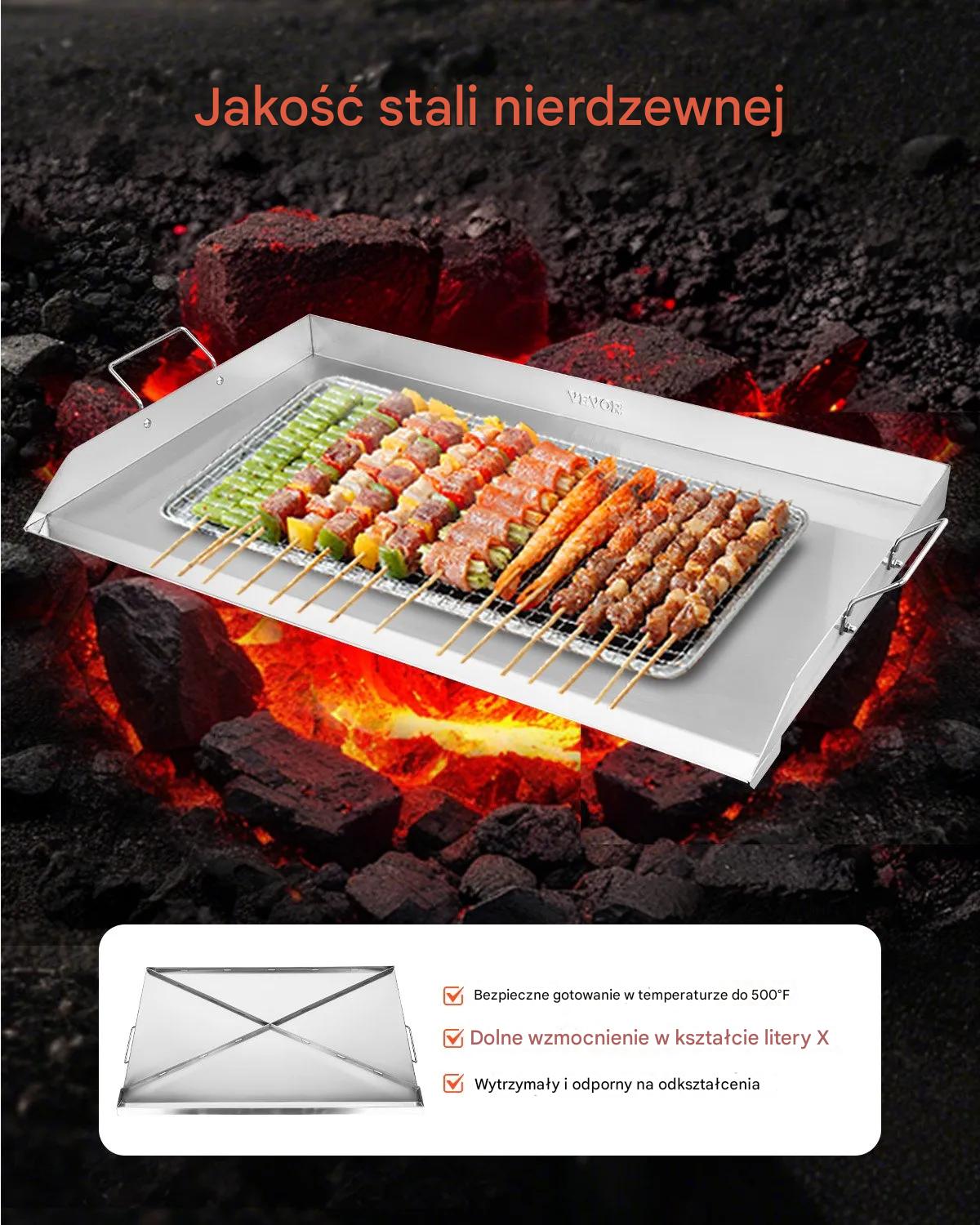 Płyta grillowa stalowa 910x525 mm uniwersalna z uchwytem do BBQ i biwaku - obrazek 3