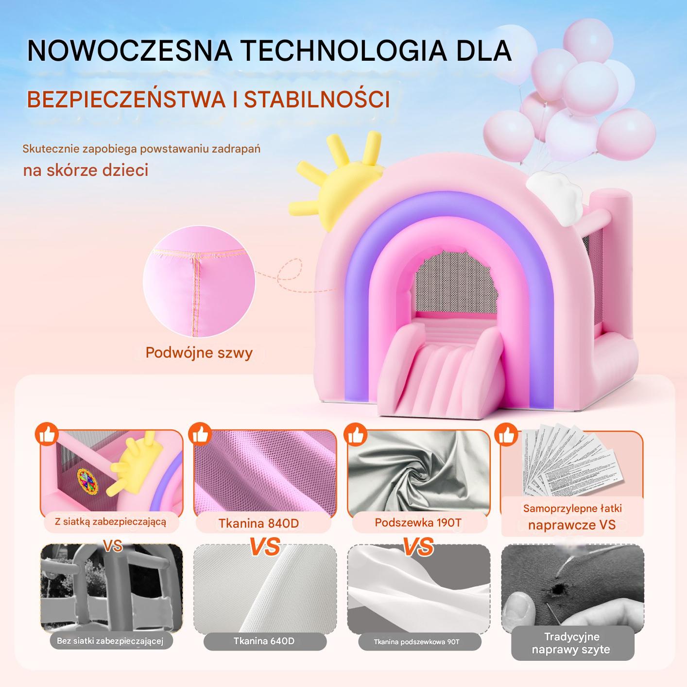 Zamek dmuchany do skakania trampolina domek plac zabaw dla dzieci różowy - obrazek 4