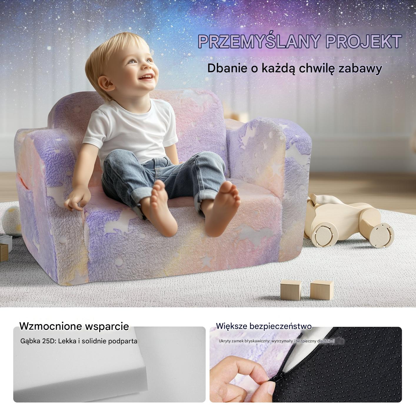 Fotelik dziecięcy składany 2 w 1 – sofa dla dzieci świecąca w ciemności - obrazek 5