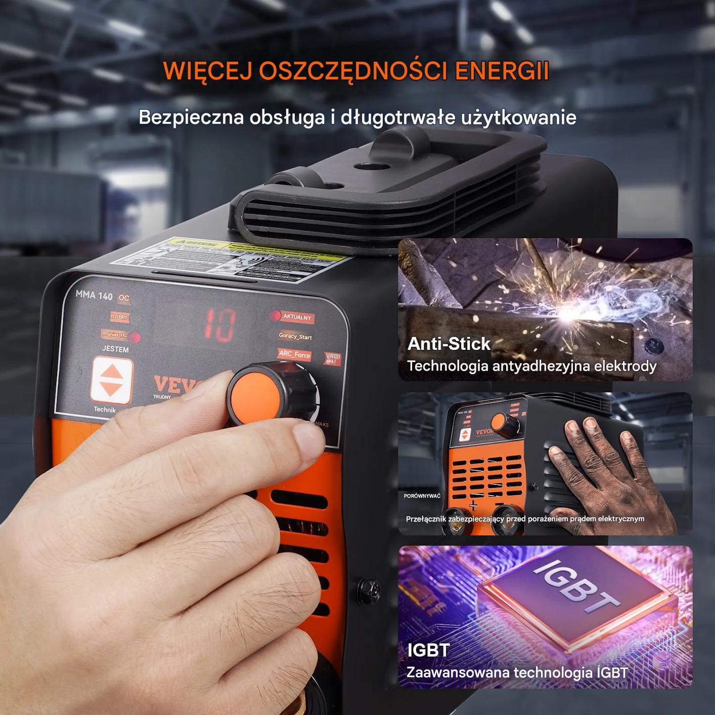 Spawarka inwertorowa 220V 140A MMA TIG LED przenośna z funkcją Hot Start - obrazek 6
