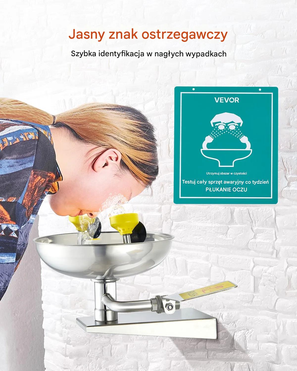 Stacja do płukania oczu ścienna stal nierdzewna BHP - obrazek 5