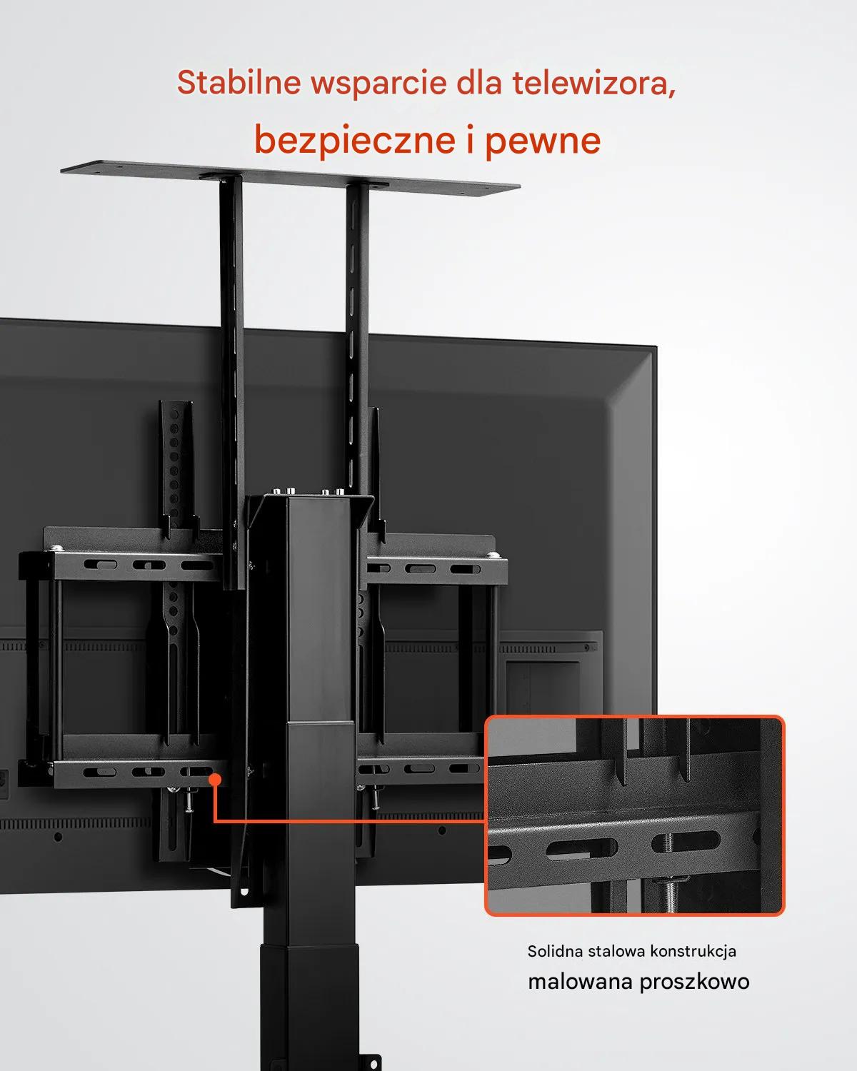 Uchwyt TV podłogowy 32–55" elektryczny lift stand regulowany z pilotem - obrazek 5