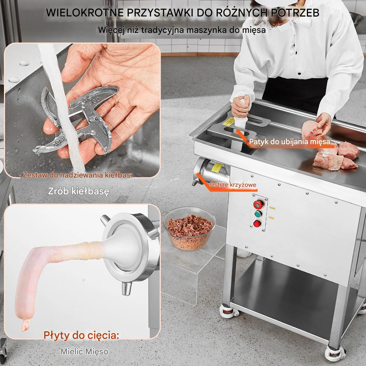Maszynka do mięsa elektryczna 10kg/min stal nierdzewna - do restauracji - obrazek 6