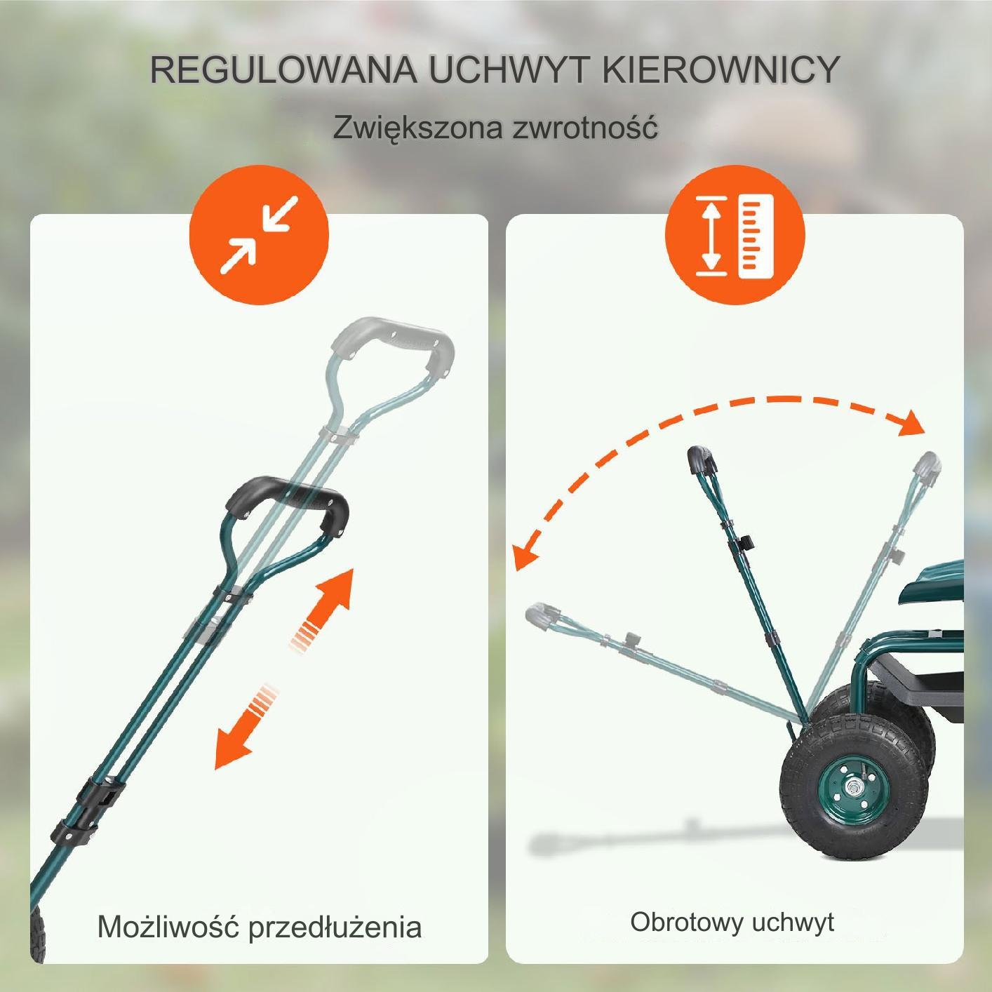 Wózek ogrodowy siedzisko ogrodowe taboret ogrodowy na kółkach zielony - obrazek 6