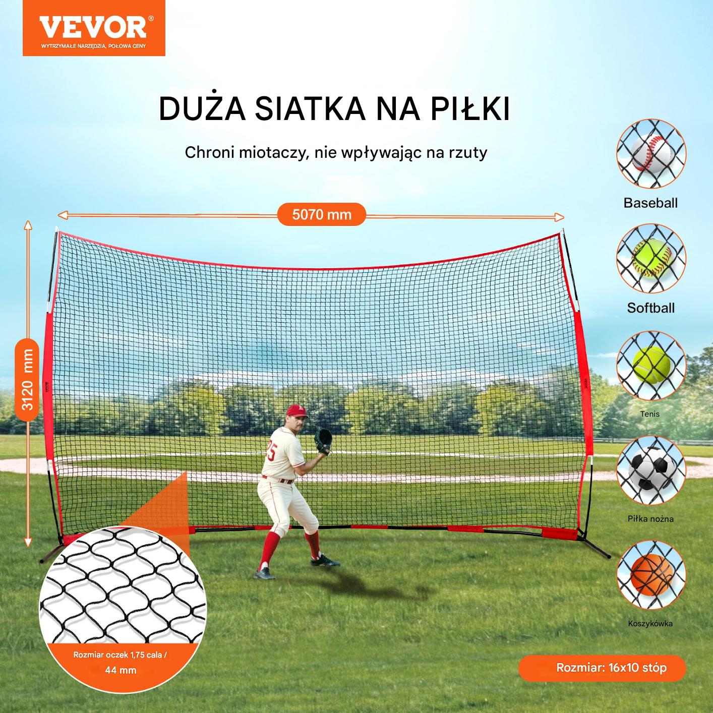 Siatka sportowa 5x3m przenośna baseball piłka nożna siatkówka ogród - obrazek 7