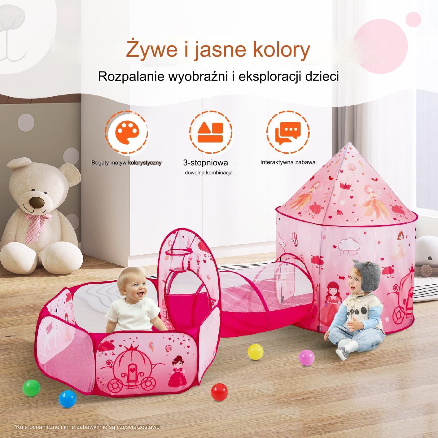 Namiot dla Dzieci Tipi Domek Tunel do Domu Ogrodu Zestaw Ogrodowy różowy - obrazek 3