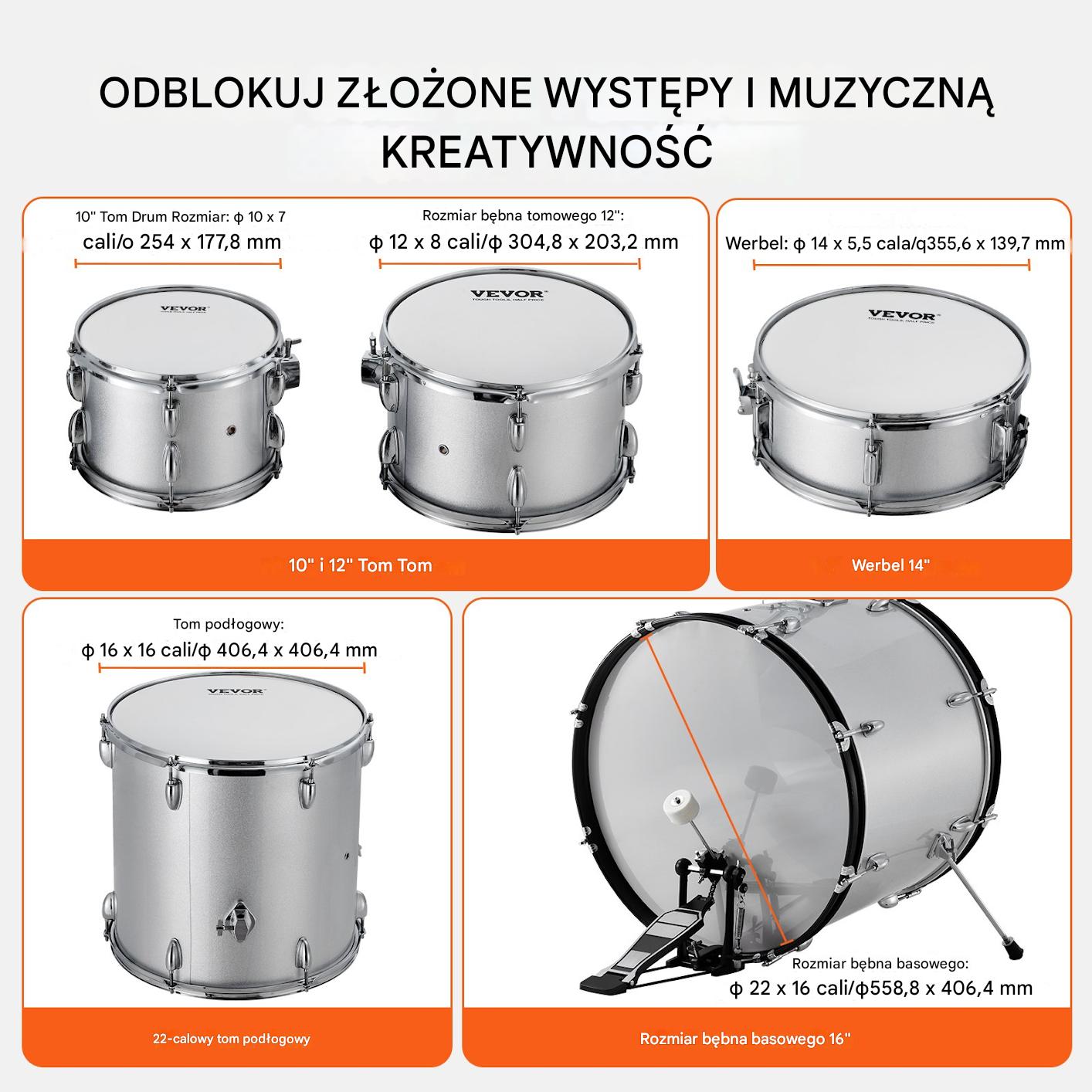 Zestaw perkusyjny akustyczny 22cal 5el srebrny dla początkujących - obrazek 3