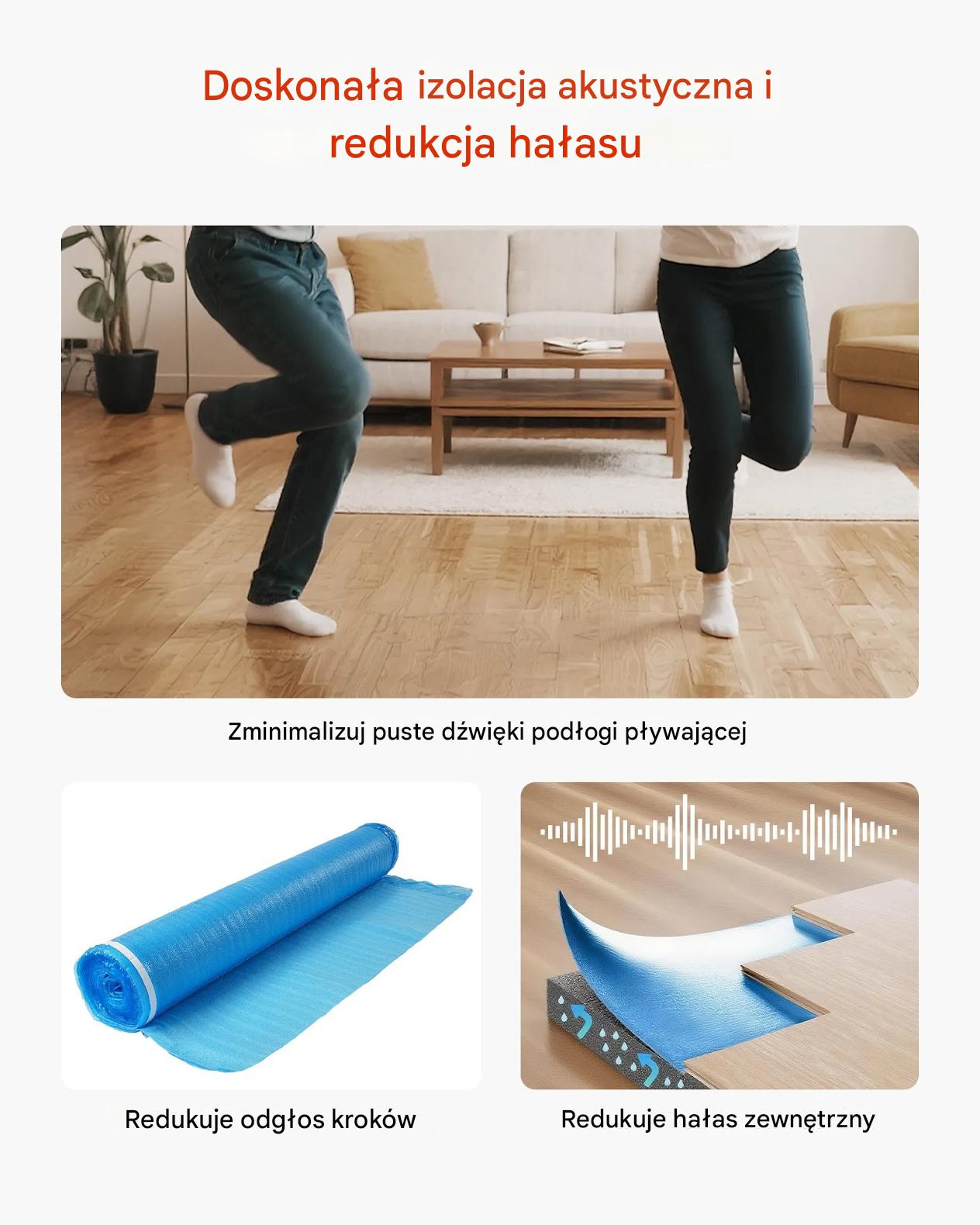 Podkład pod panele 55,8 m2 2 mm 3w1 z folią i taśmą wyciszenie podłogi - obrazek 6