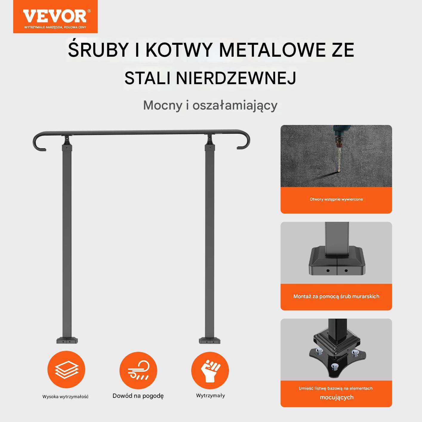 Poręcz schodowa zewnętrzna balustrada uchwyt schodowy 100cm - obrazek 7