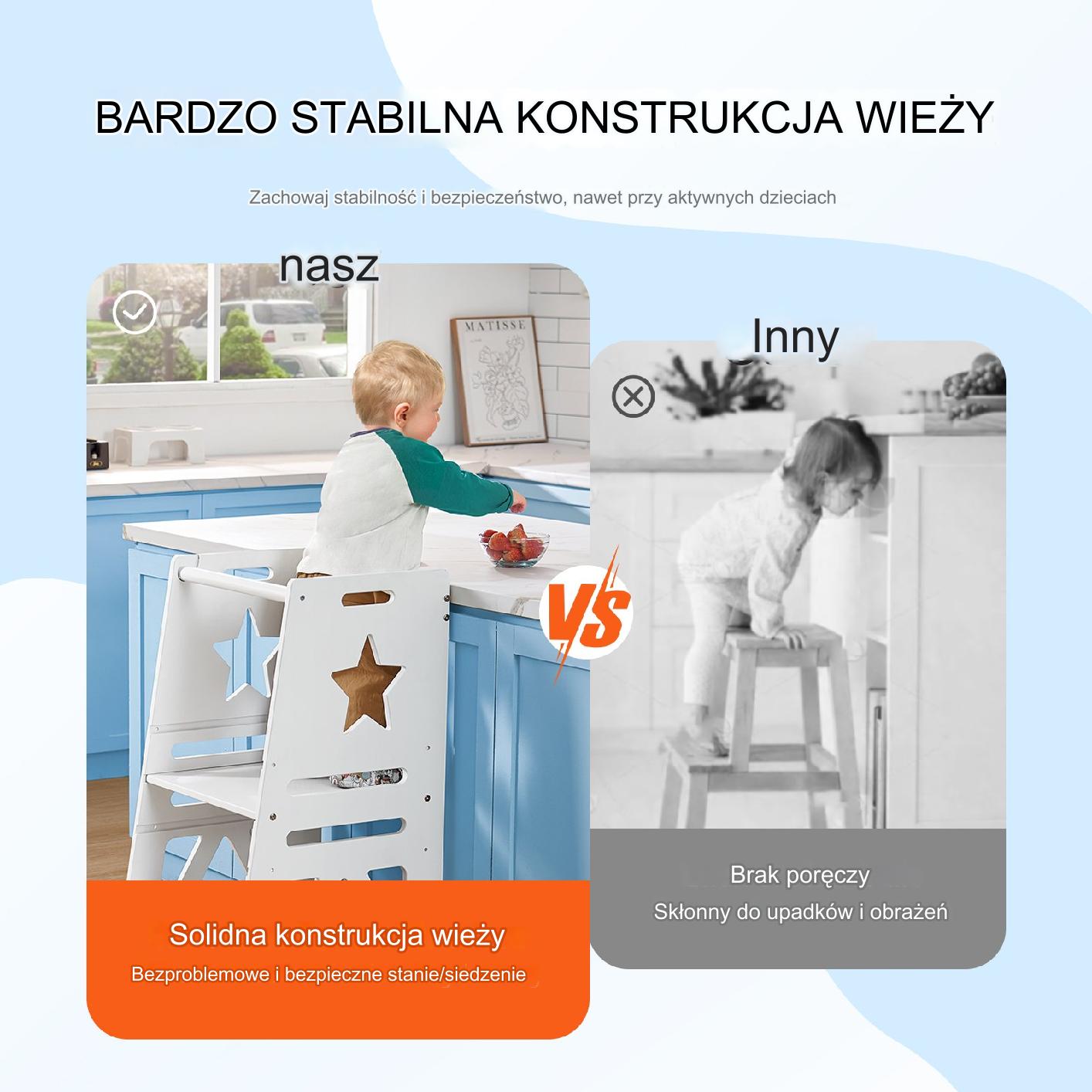 POMOCNIK KUCHENNY PODEST STOŁEK DZIECIĘCY DREWNIANY BIAŁY - obrazek 4