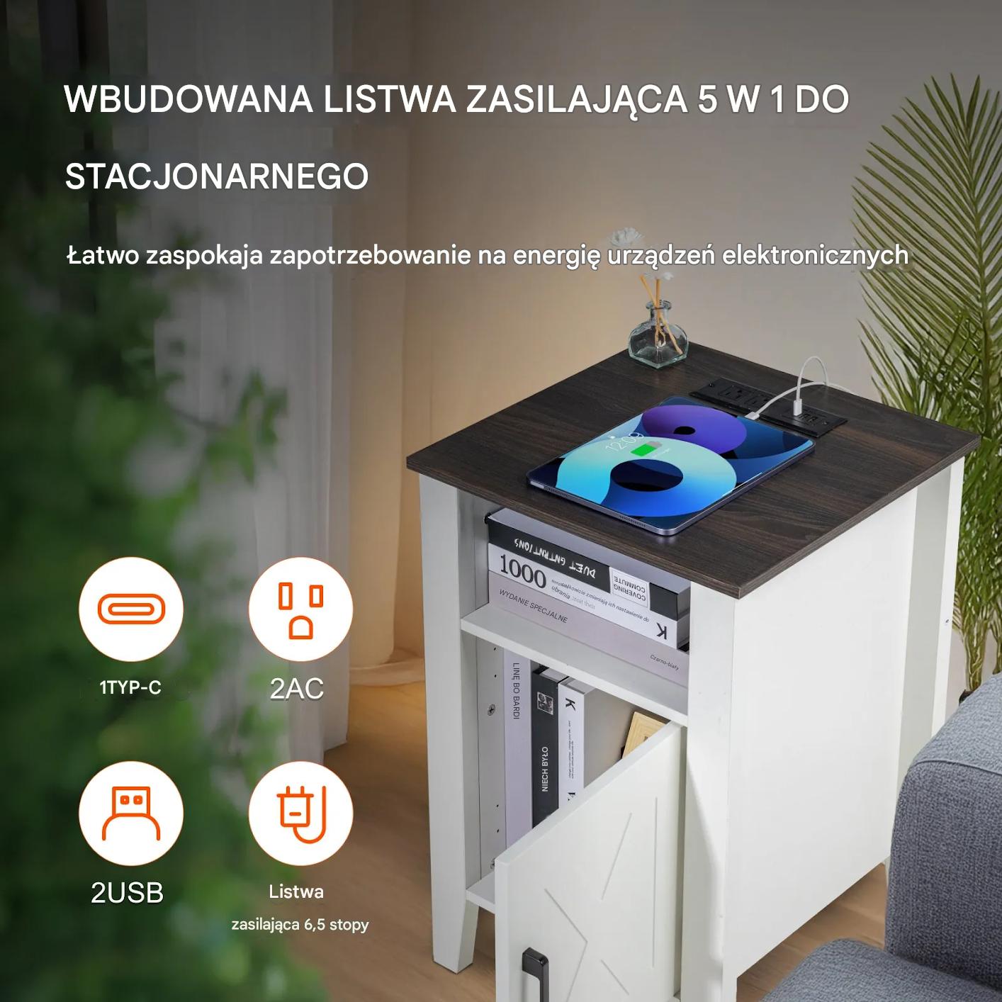 Stoliki nocne 2szt z USB i LED 3-poziomowe białe do salonu i sypialni - obrazek 5