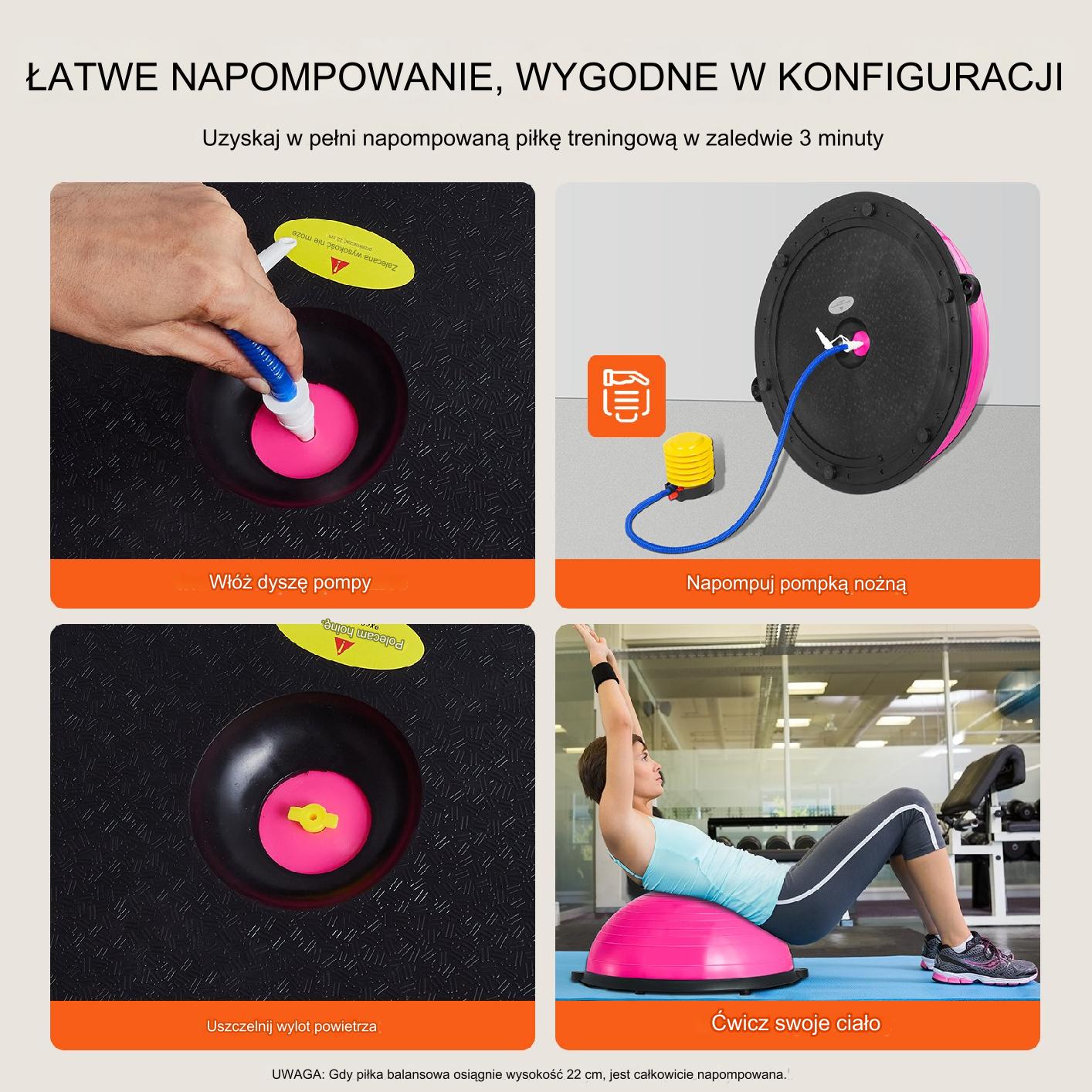 Platforma do balansowania półpiłka balansowa ćwiczeń gimnastyka różowa - obrazek 5