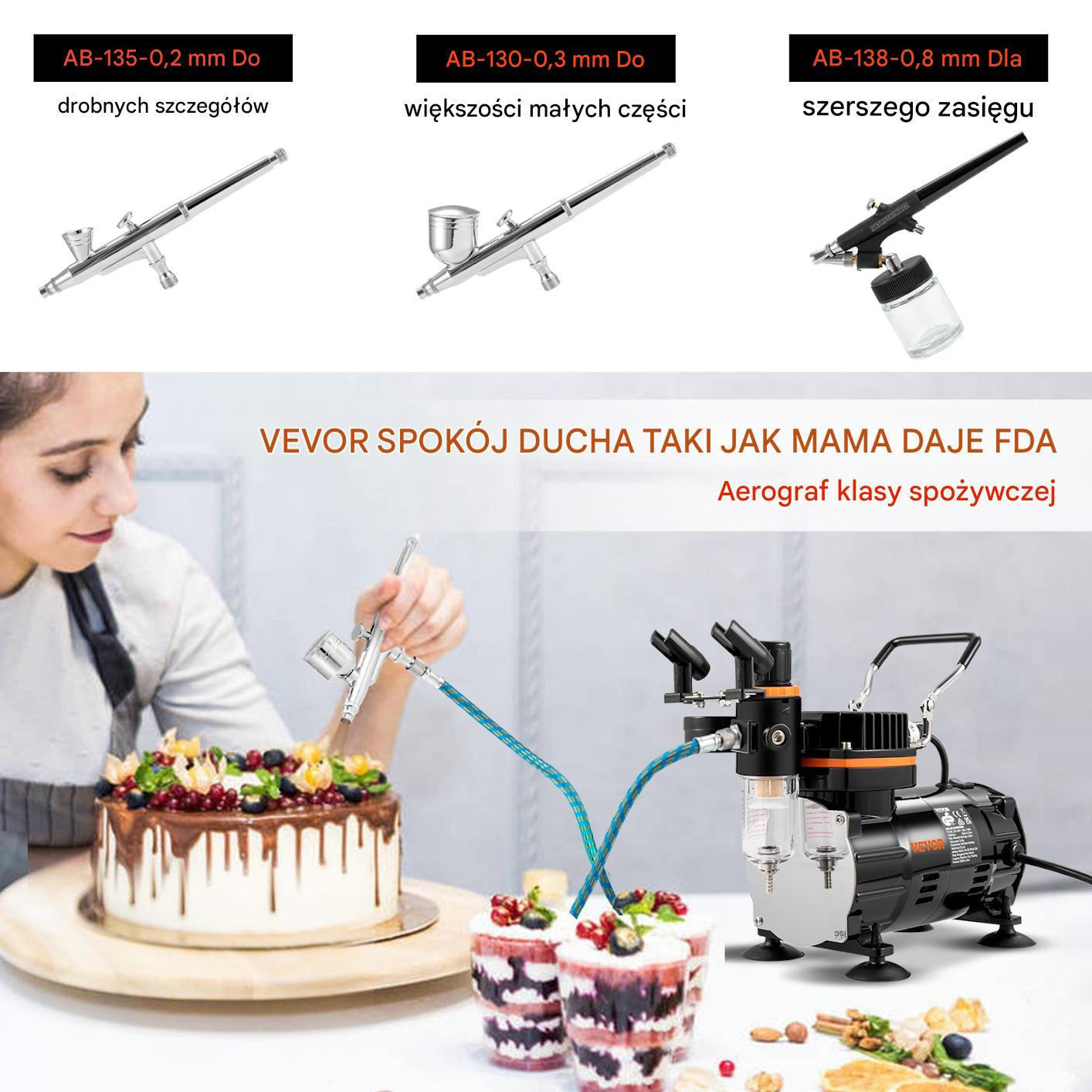 Aerograf do makijażu i modelarstwa, 3 dysze, kompresor 120W, 43-57 dB - obrazek 2