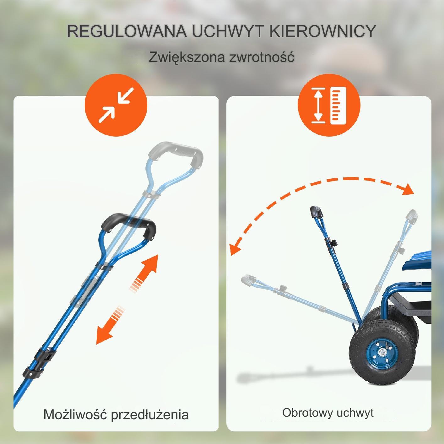 Wózek ogrodowy siedzisko ogrodowe taboret ogrodowy na kółkach niebieski - obrazek 7
