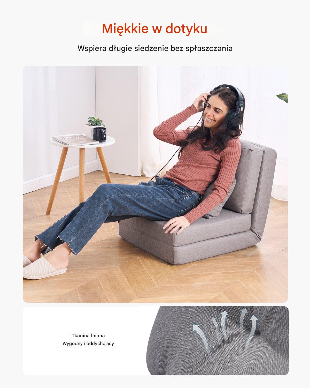 Składany fotel podłogowy regulowany 5-stopniowy sofa szara - obrazek 5