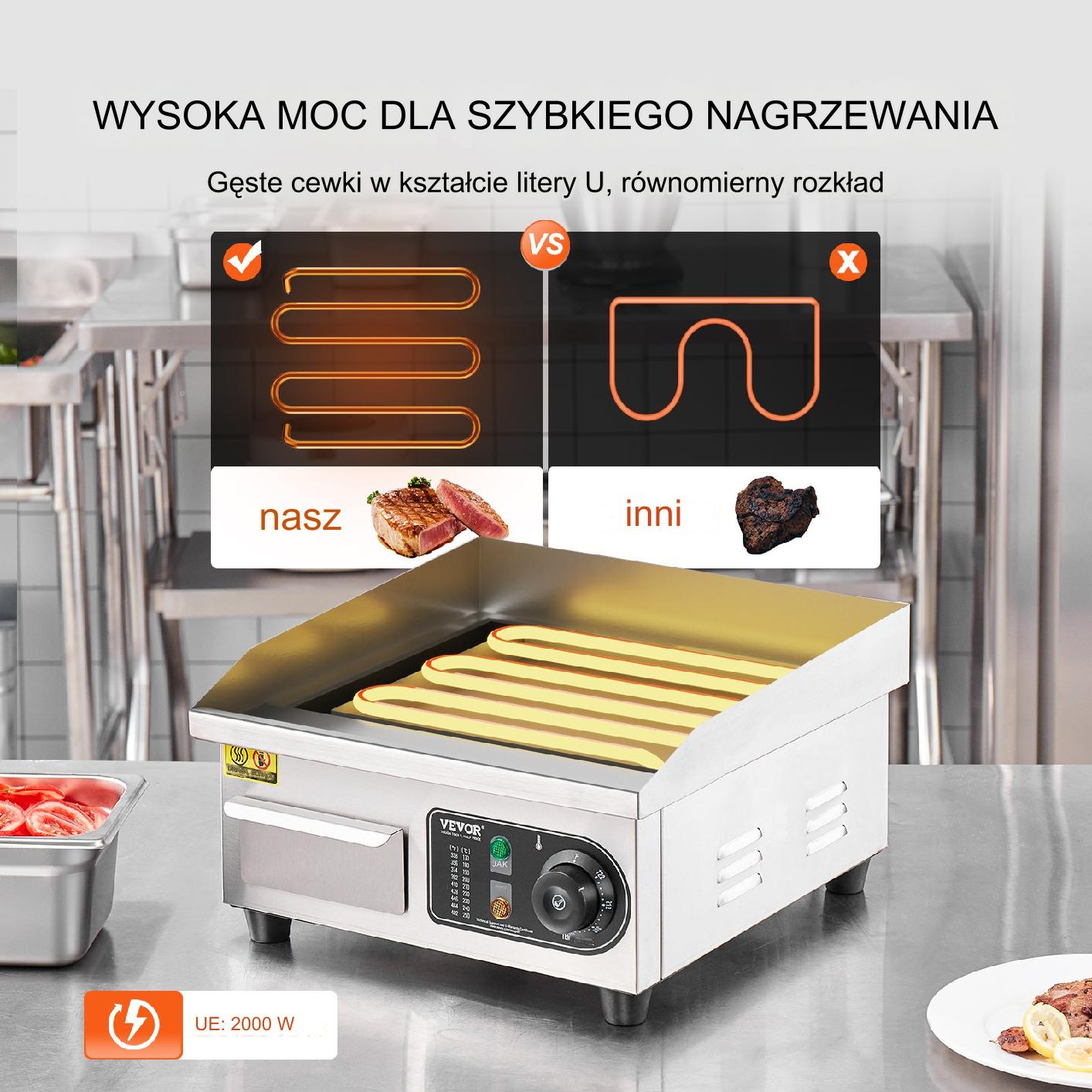 Płyta grzewcza grill 40 cm 2000W profesjonalna – do gastronomii stacjonarna - obrazek 6