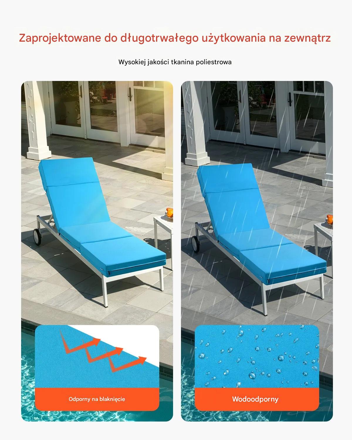 Poduszki błękitne na leżak ogrodowy 2szt 183x53 cm wodoodporne basen taras - obrazek 4