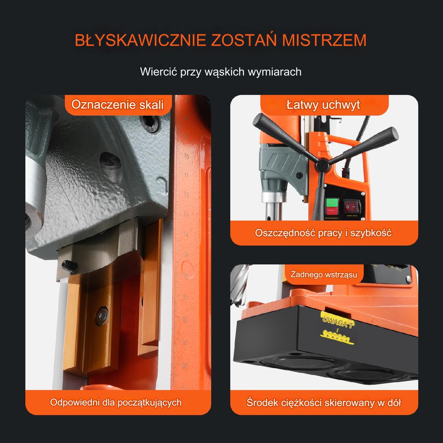 Wiertarka magnetyczna 1450W 12500N 850RPM 11 koronek w zestawie - obrazek 6