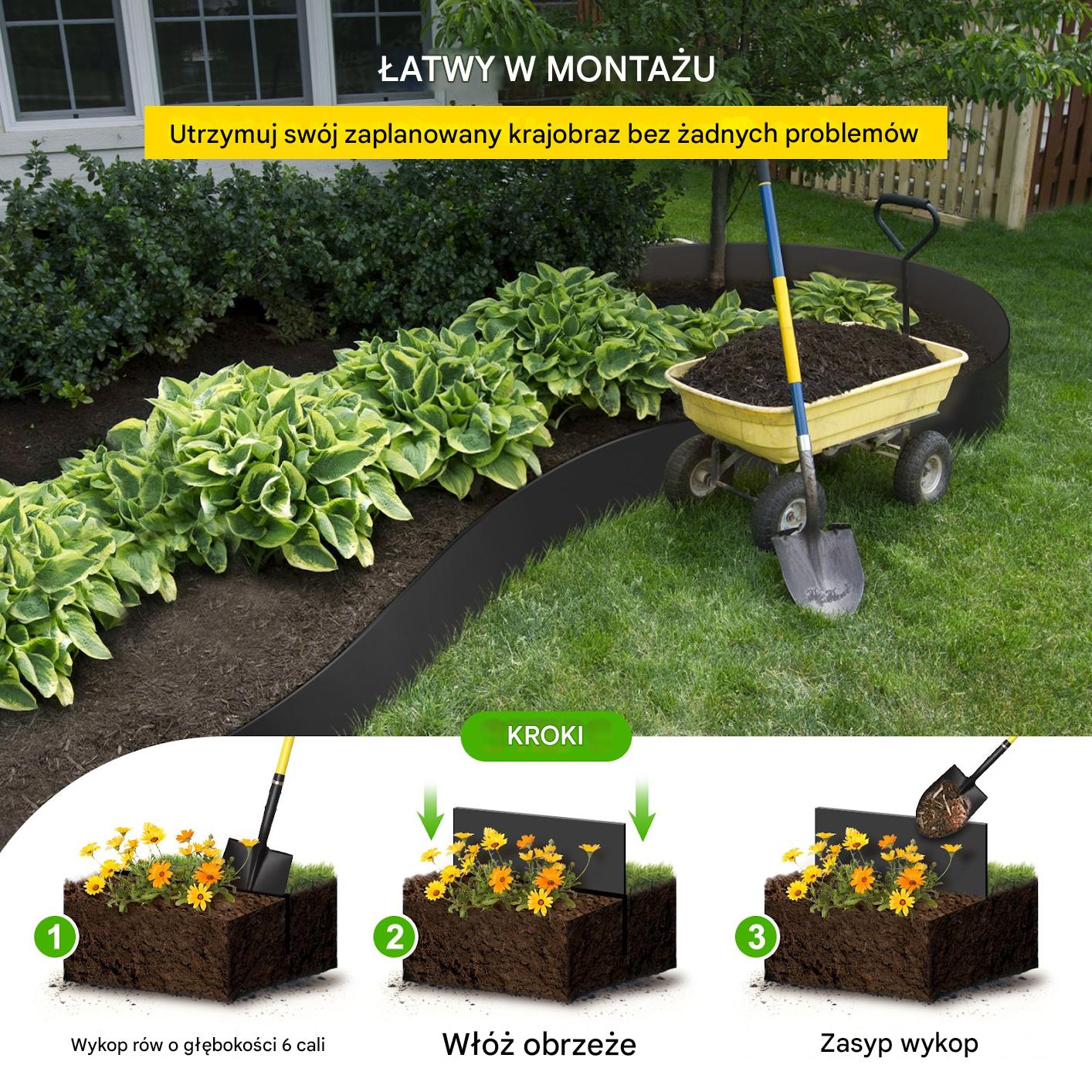 Obrzeże Ogrodowe Trawnikowe Elastyczne Plastikowe Czarne 25 cm x 12,2 m - obrazek 3