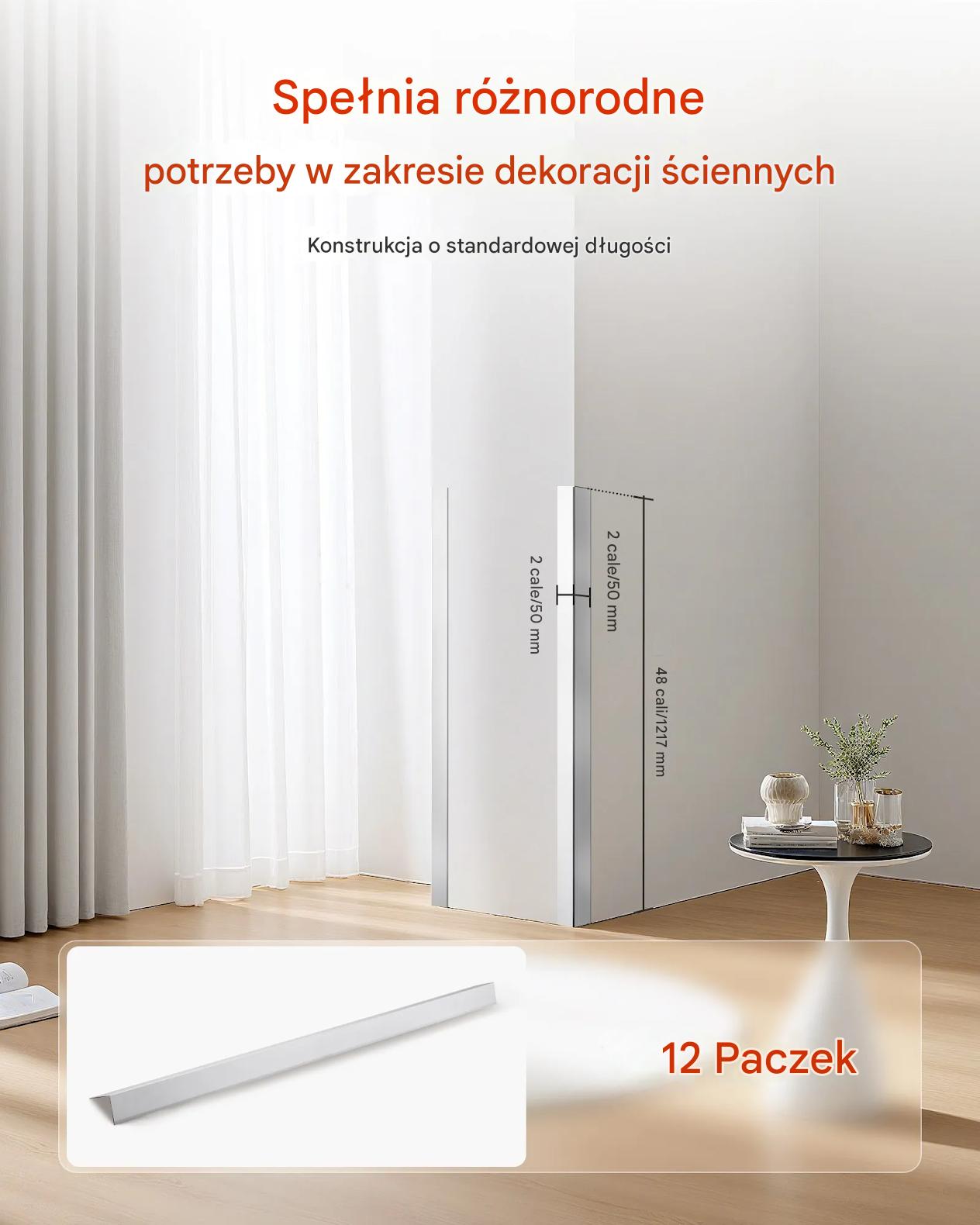 Narożnik ścienny aluminiowy 50x50mm 12szt taśma 3M ochrona kąt ściany - obrazek 5