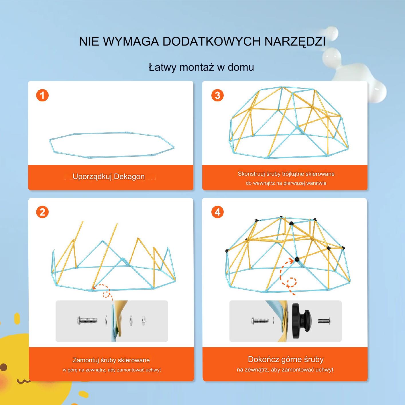 Metalowa konstrukcja wspinaczkowa 2,4 m – kopuła do ogrodu, łatwy montaż - obrazek 4