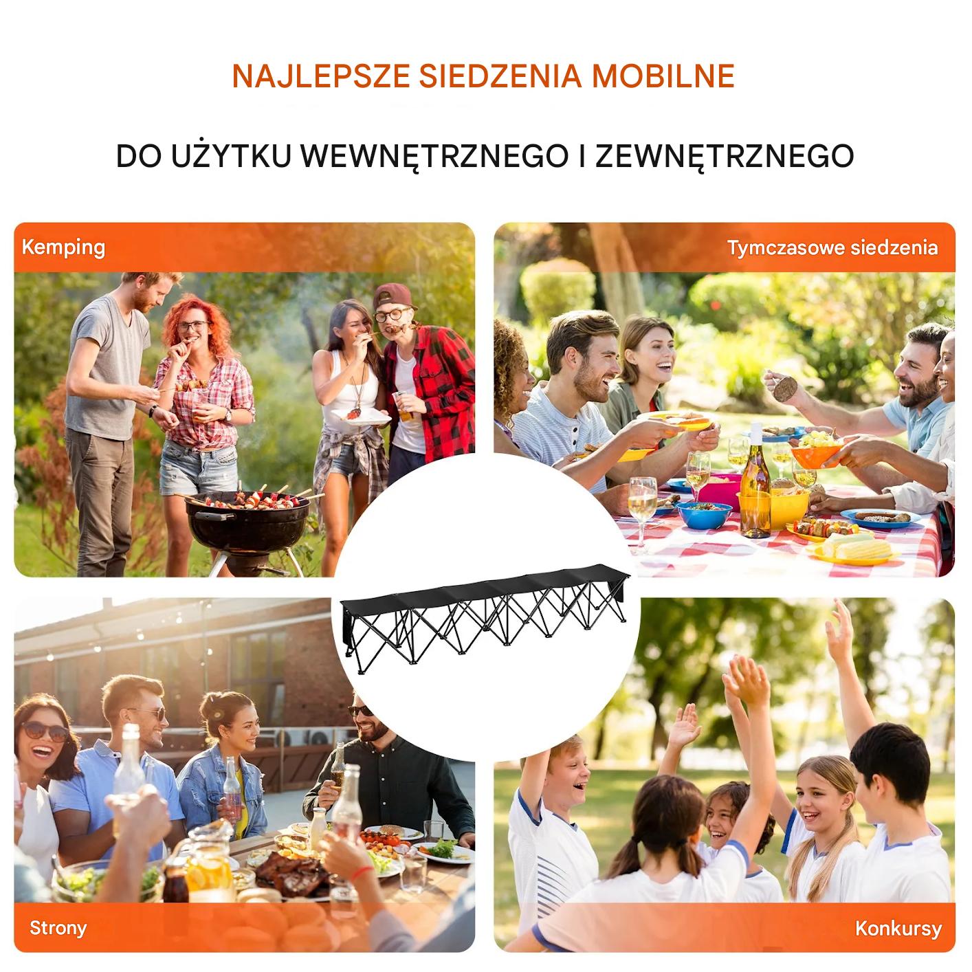 Ławka krzesła składane przenośna 6-osobowa z torbą kieszenie boisko - obrazek 6