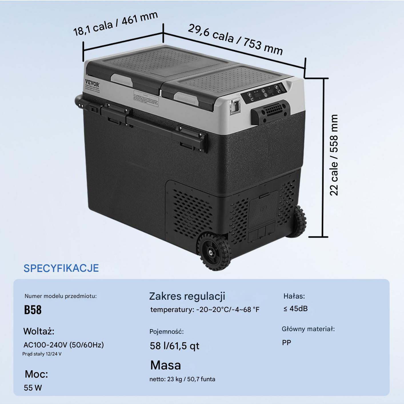Lodówka samochodowa przenośna 58 l czarna mocna 55 W lód zamrażarka Premium - obrazek 2