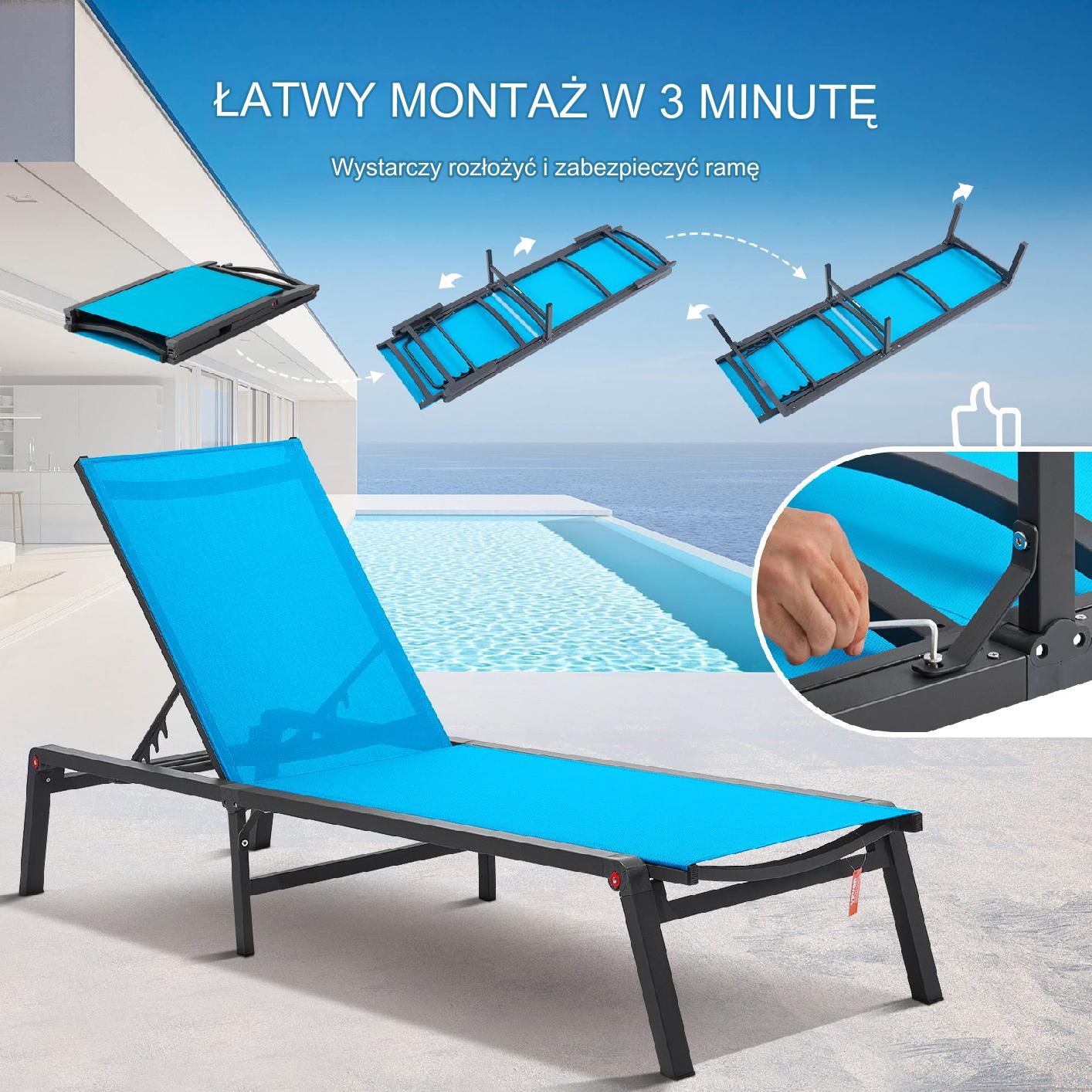 Leżak ogrodowy regulowany 5-poziomowy – zestaw 2szt taras patio - obrazek 4