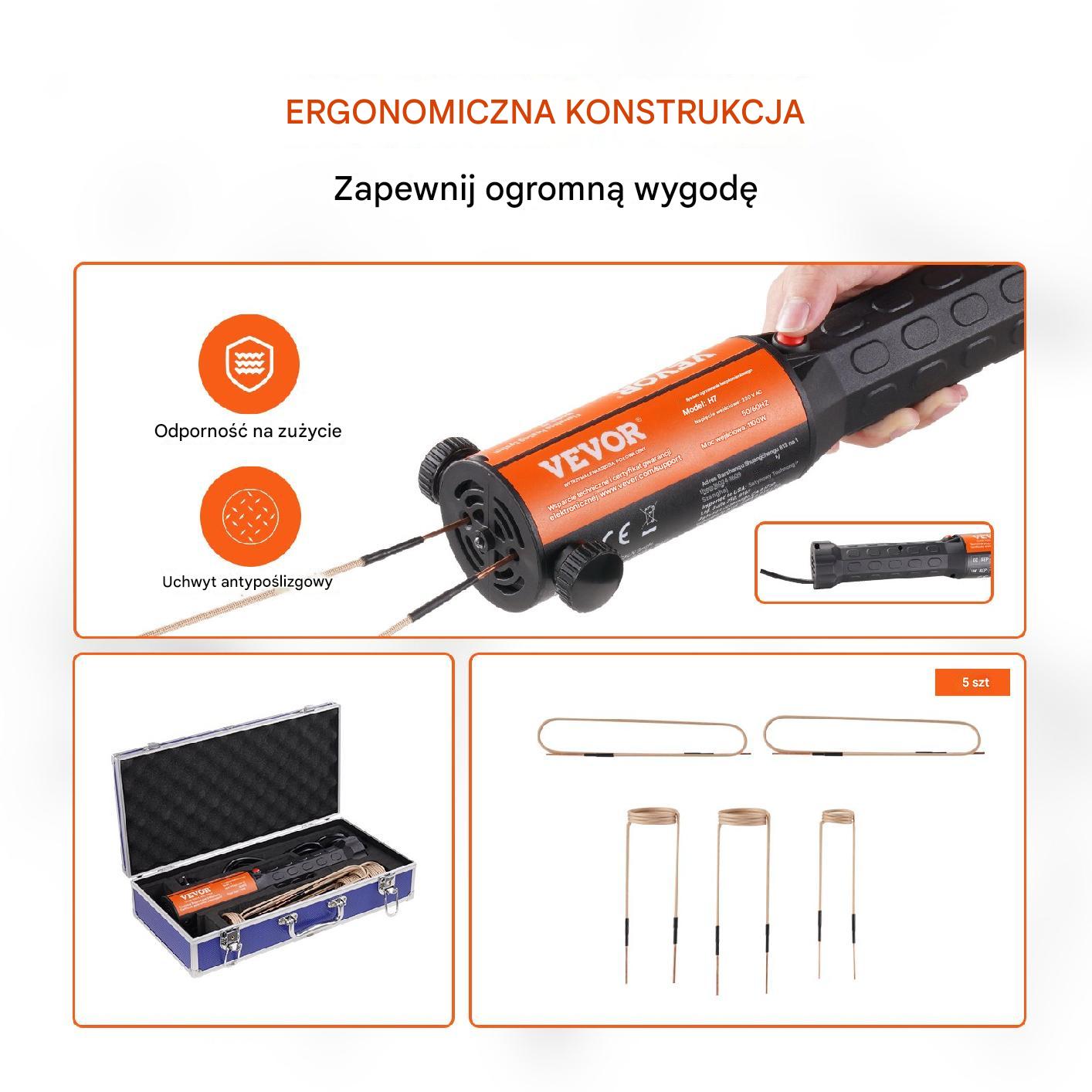 Indukcyjny podgrzewacz do śrub 1100W, 8 końcówek ręczny z walizką - obrazek 5