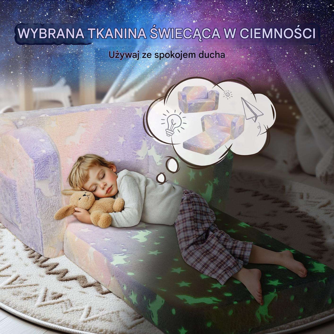Fotelik dziecięcy składany 2 w 1 – sofa dla dzieci świecąca w ciemności - obrazek 4