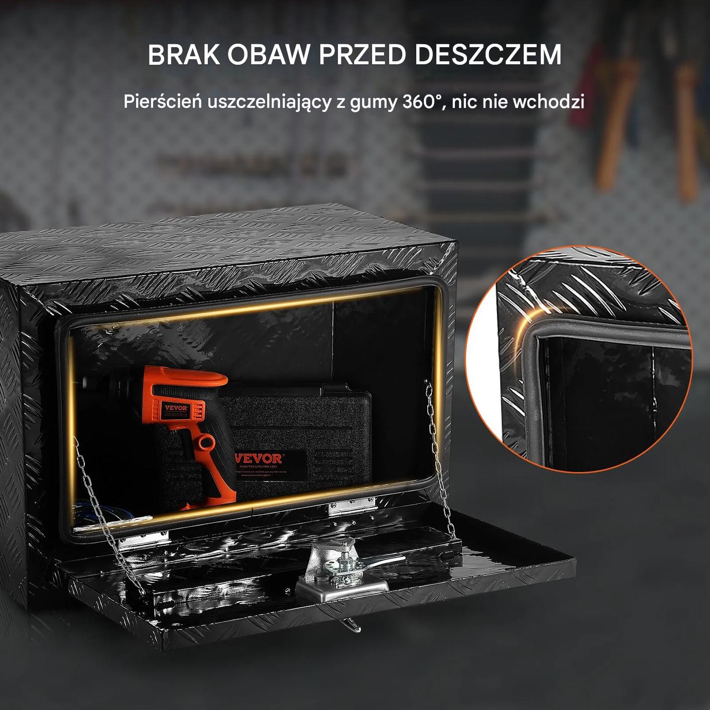 Skrzynka narzędziowa 76×35×40 cm aluminiowa, wodoodporna z zamkiem - obrazek 6