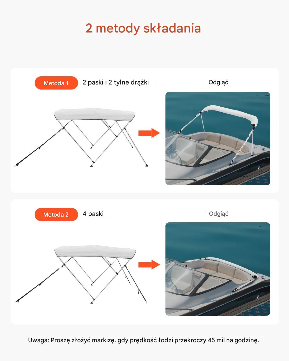 Bimini top 3 łukowe daszek do łodzi jasnoszary wodoodporny UV - torba - obrazek 3