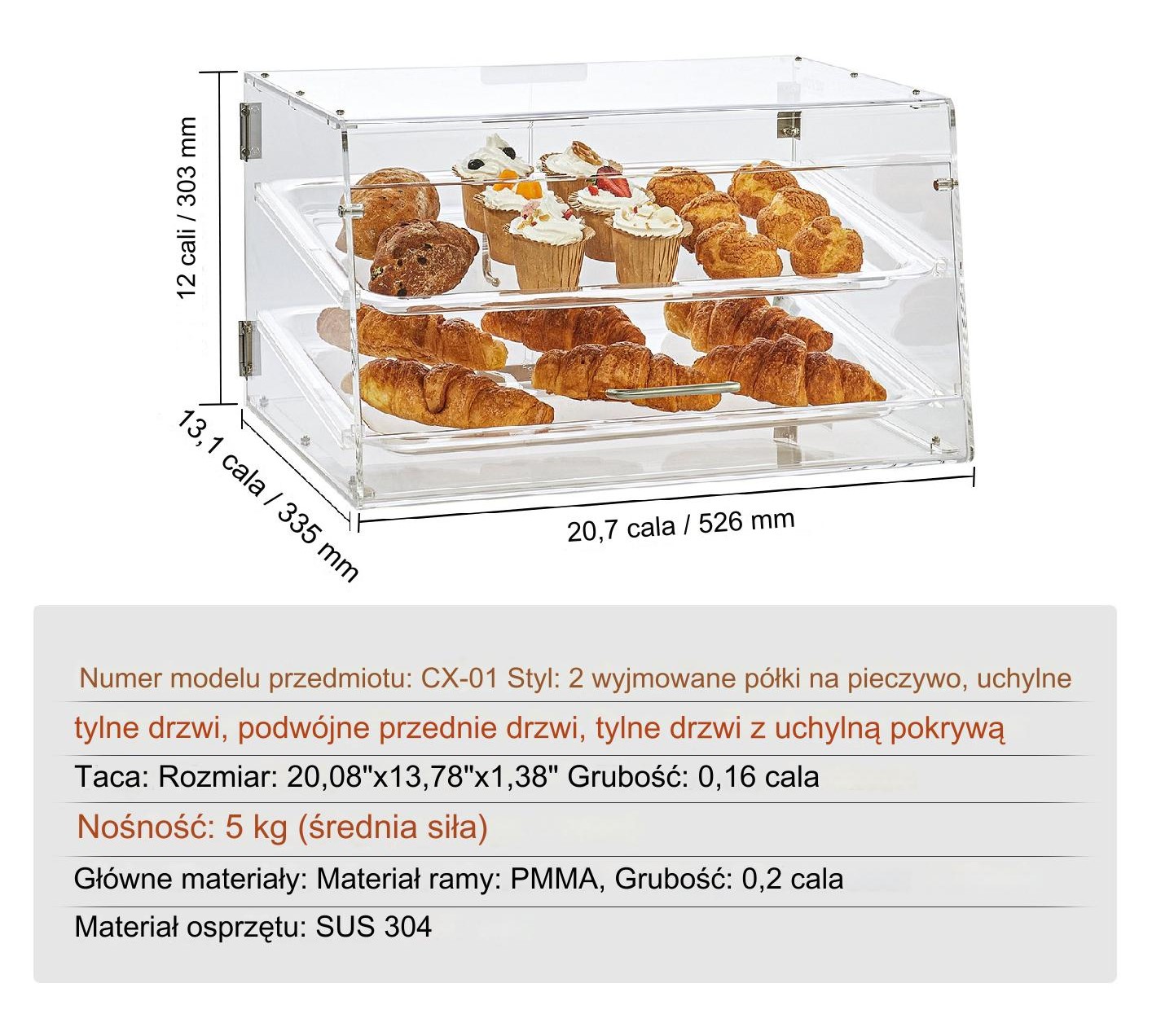 Witryna bufetowa ekspozycyjna 2 poziomy 55,8 x 35,6 x 35,6 cm ciasta - obrazek 2