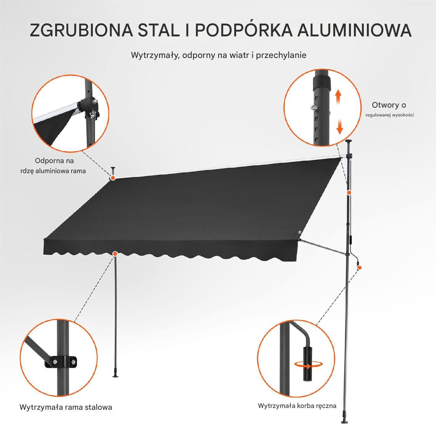 Markiza Tarasowa 350 x 120 cm z Korbą Ręczną - obrazek 6