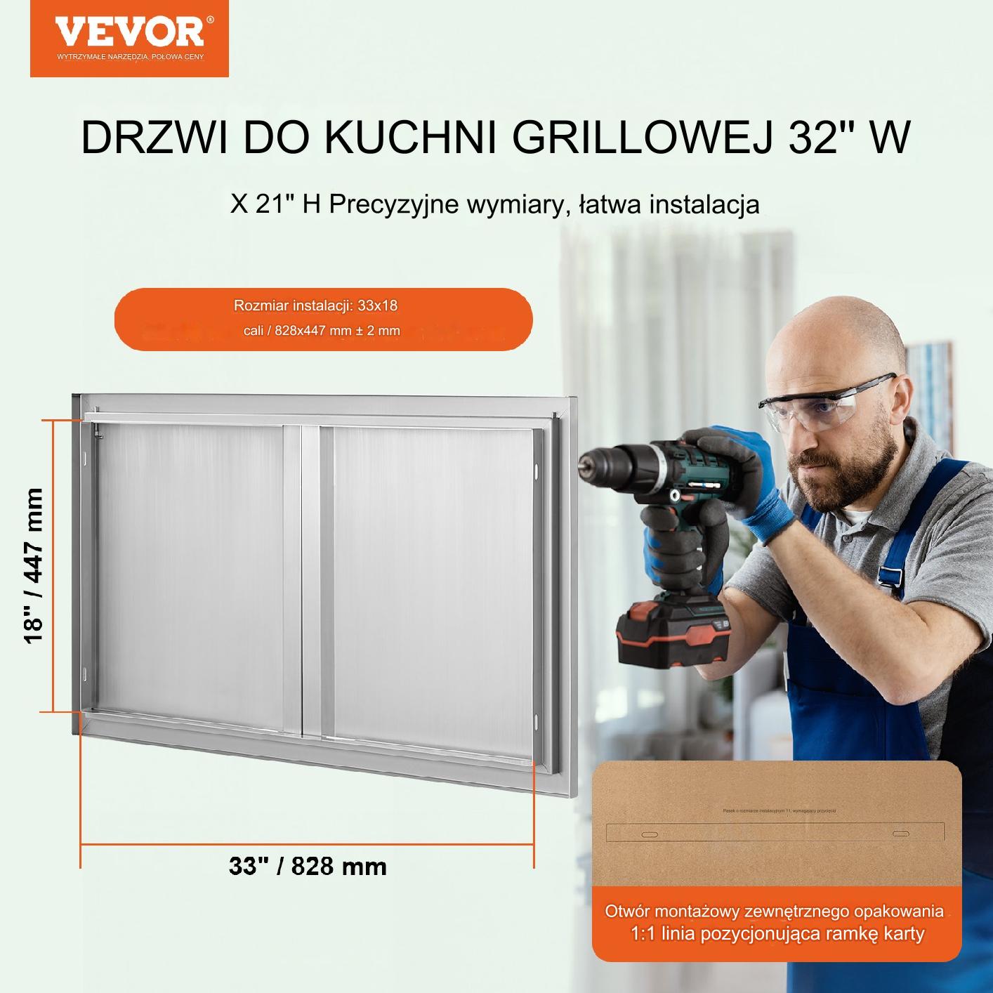 Drzwi do Grilla 914x534 Podwójne Stal Nierdzewna Uchwyty Wpuszczane Kuchnia - obrazek 7