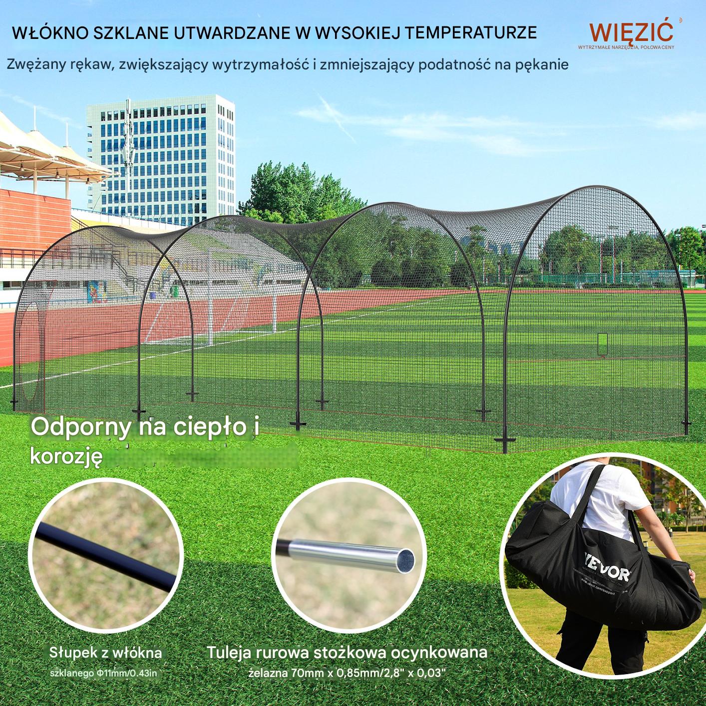 Klatka do baseballu 10 m, przenośna siatka treningowa z torbą - obrazek 7