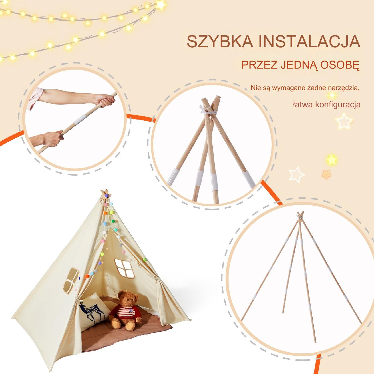Namiot tipi dla dzieci 1-5 lat – z matą i piłkami do pokoju 118x118 cm - obrazek 5