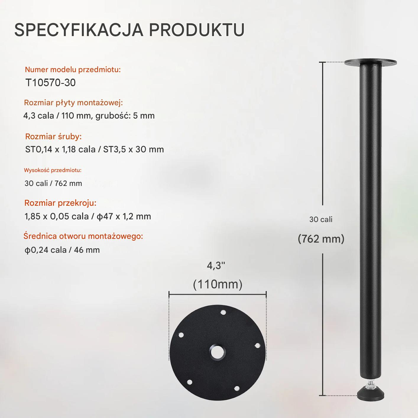 Nogi do stołu lawy biurka stolika metalowe loftowe 76,2x11cm 4sztuki - obrazek 2