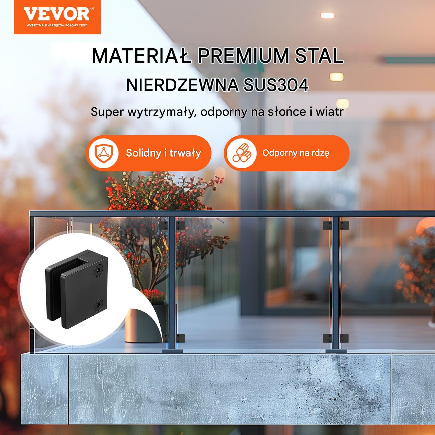 Zestaw 40 uchwytów do szkła – kwadratowe mocowania balustradowe (czarne) - obrazek 7