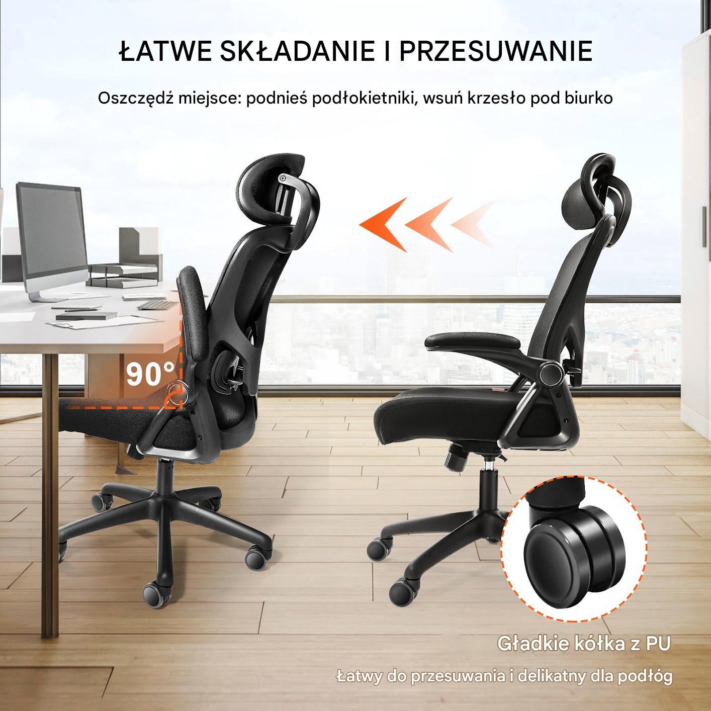 Krzesło biurowe ergonomiczne wysokie – regulacja lędźwi podłokietniki - obrazek 6