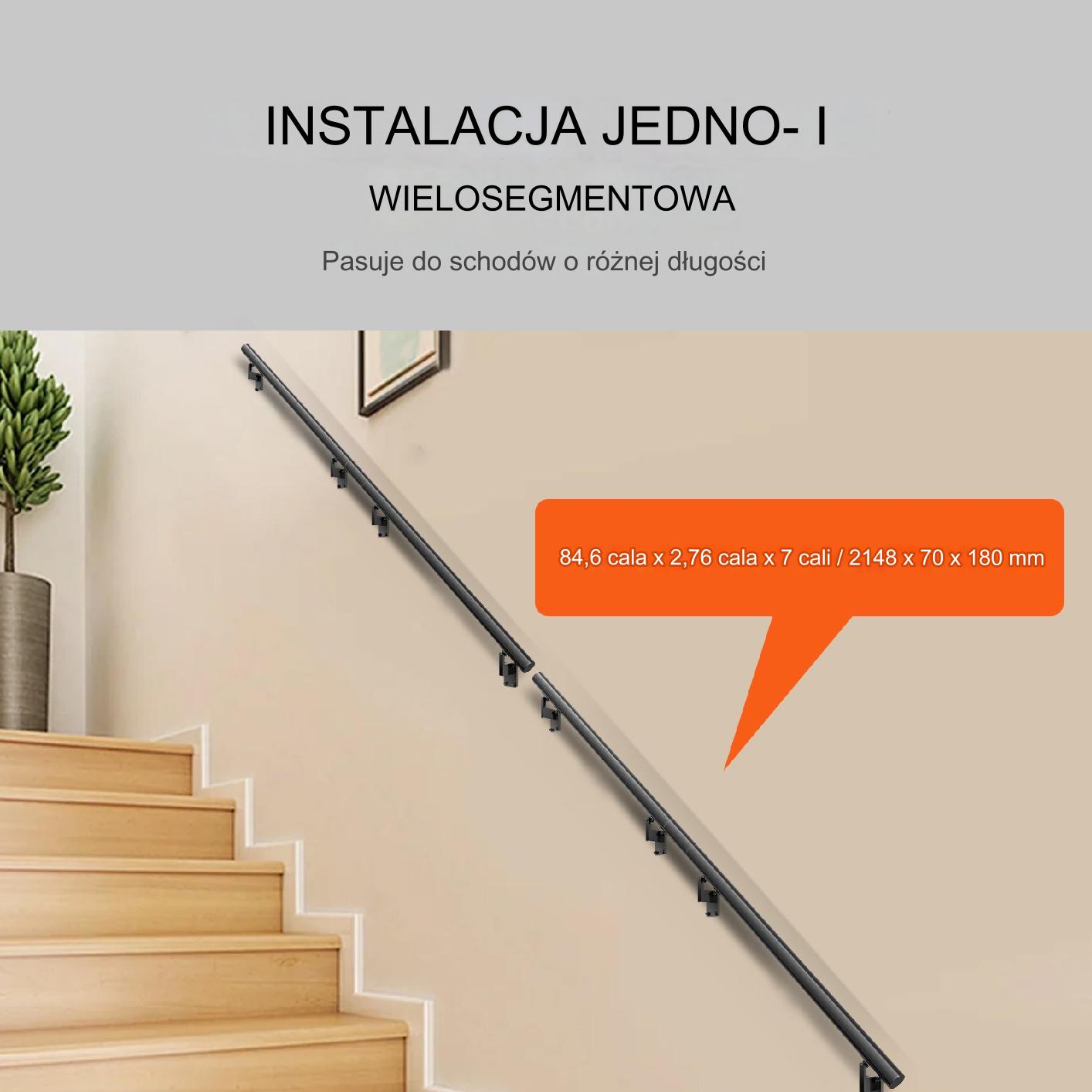 Poręcz schodowa aluminiowa 213 cm montaż ścienny do schodów - obrazek 5