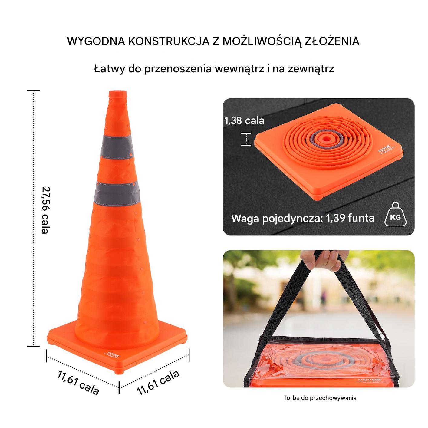 Pachołki drogowe 4szt 70cm składane odblaskowe do ruchu parkingu szkoleń - obrazek 3