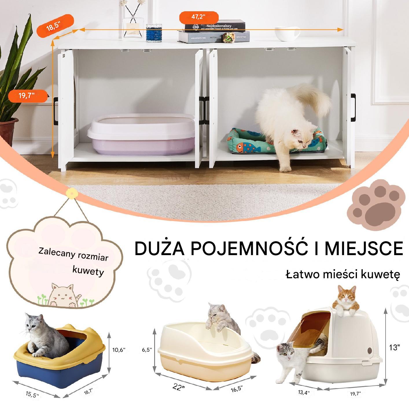 Domek dla kota szafka kryta kuweta mebel 2 komory biały - obrazek 5