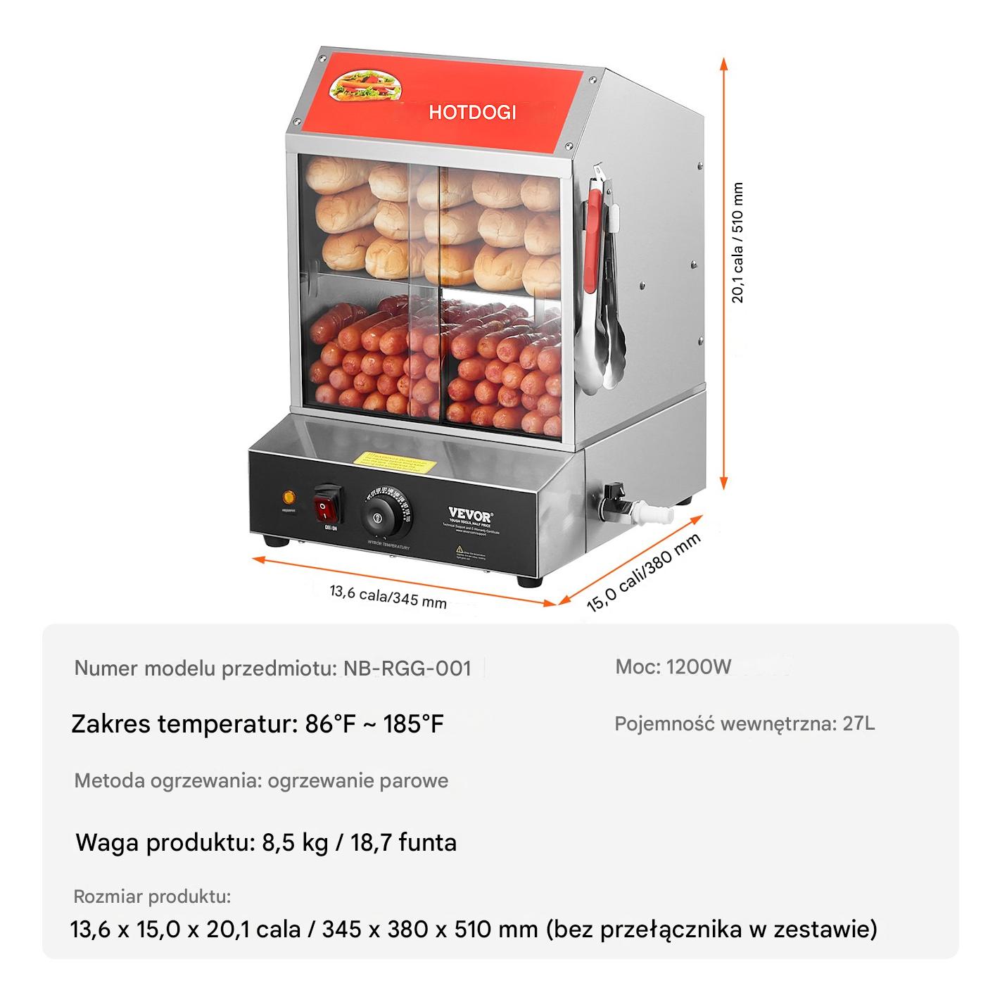 Podgrzewacz witryna grzewcza do Hot Dogów parówek bułek 27 L - obrazek 2