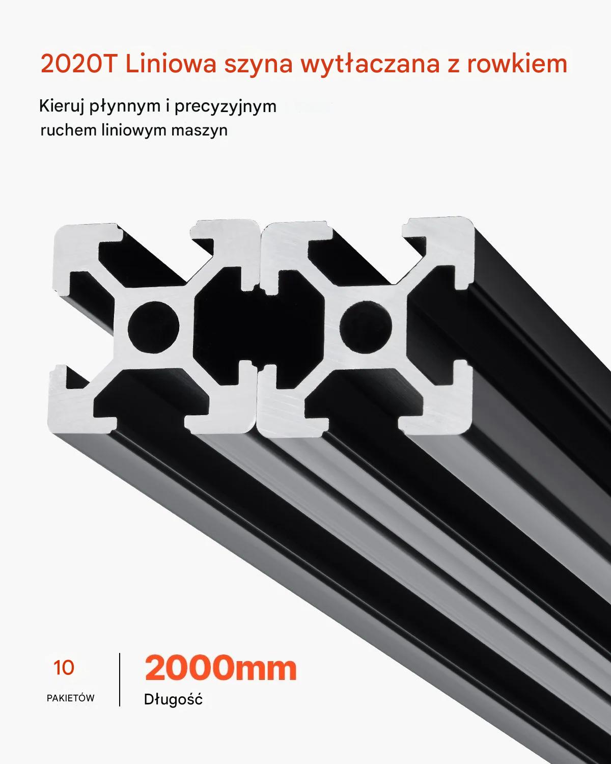 Profil aluminiowy T-slot 2020 2000mm 10 szt. czarny - do CNC, drukarki 3D - obrazek 4