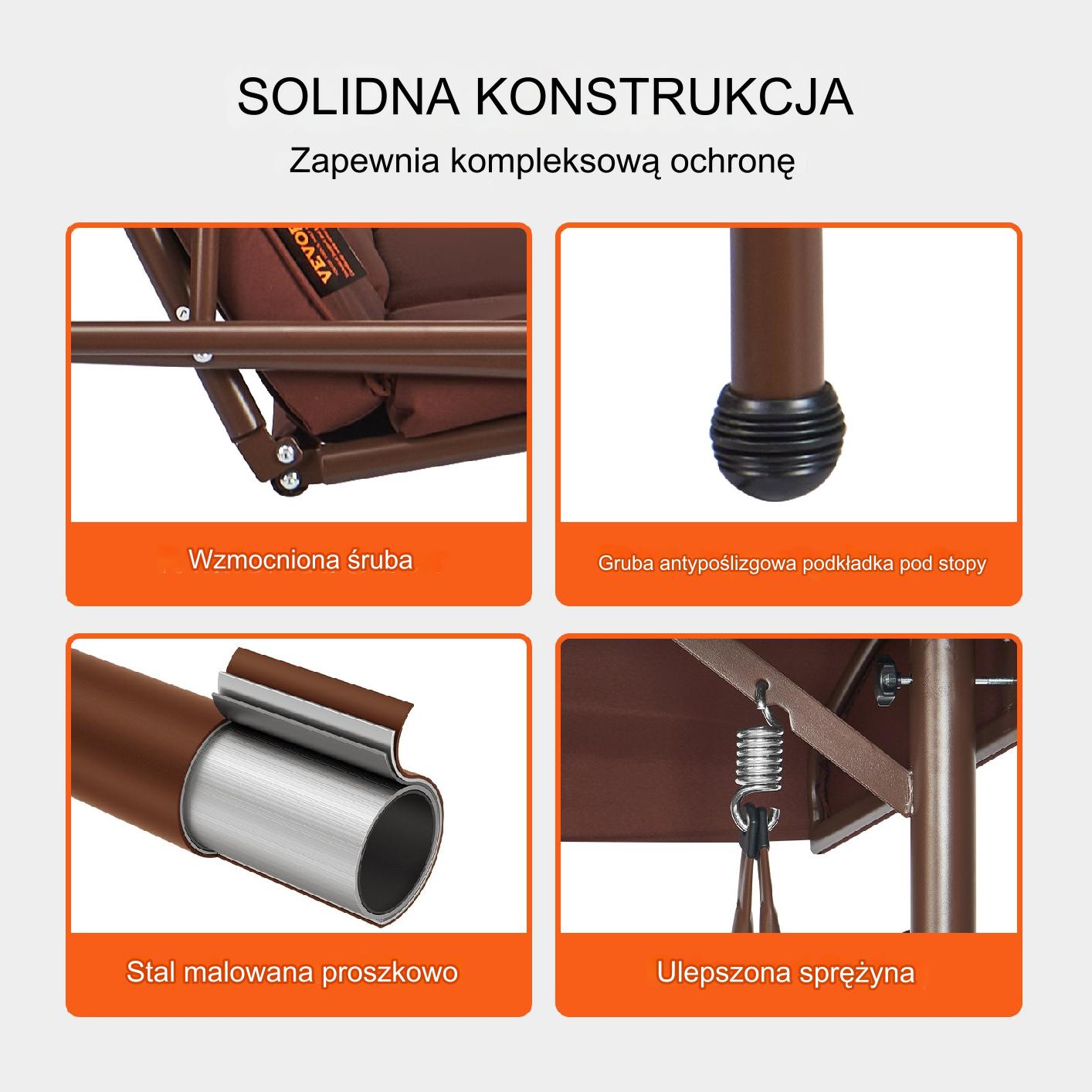 Huśtawka ogrodowa 3-osobowa ze stali baldachim poduszki balkon 185 cm - obrazek 4
