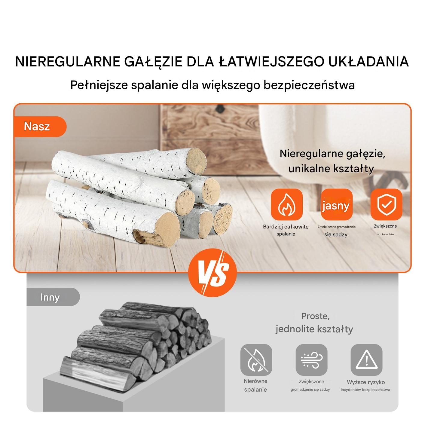 Drewno kominkowe 6 szt. ceramiczne imitujące brzozę - do kominka gazowego - obrazek 7