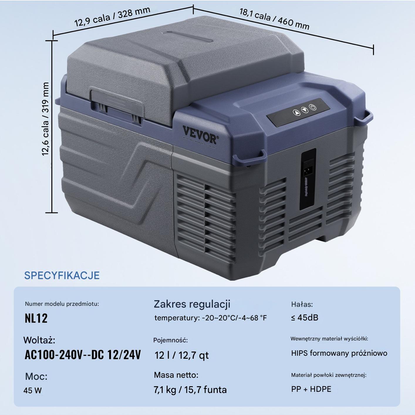 Lodówka samochodowa przenośna 12 l zamrażarka mocna 45 W kompresor Premium - obrazek 2