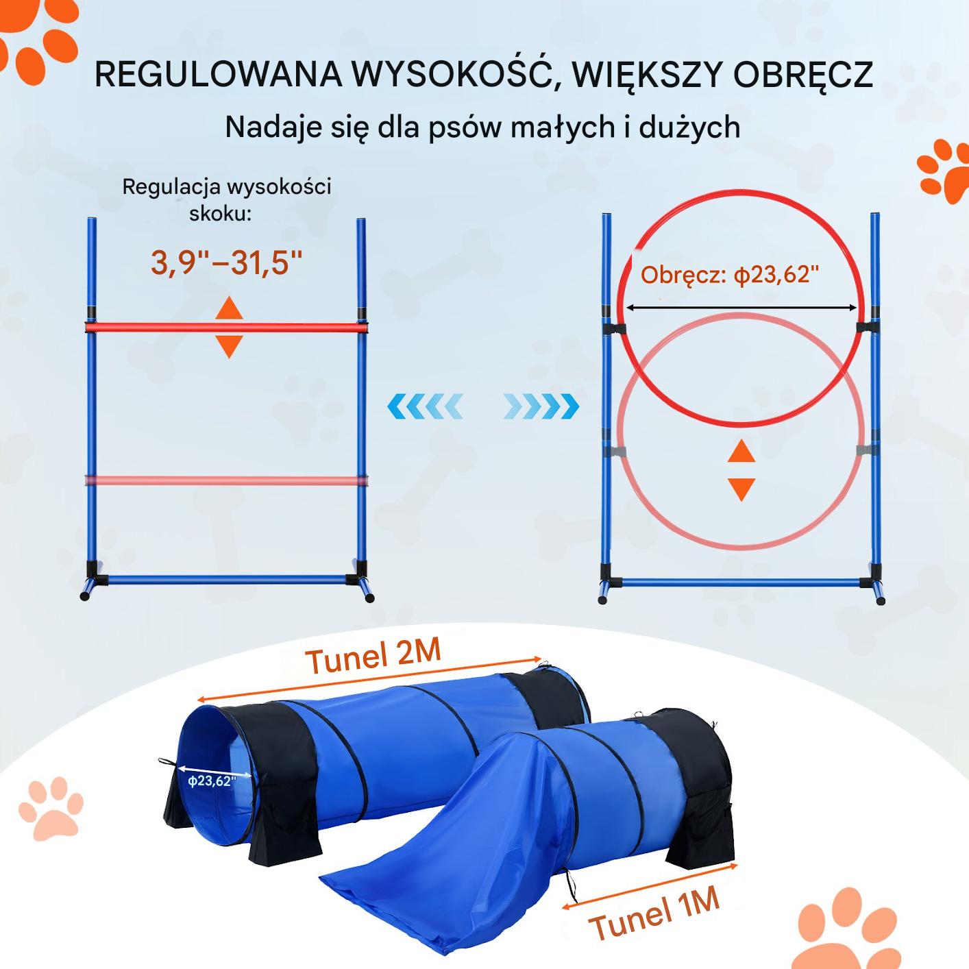 Sprzęt do treningu zwinności dla psa 7 elementów niebieski - płotki tunele - obrazek 3